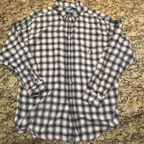 Big Dogs Men Large Flannel Long Sleeve Button Up Black Plaid Big Dog Logo Patch - Picture 2 of 6